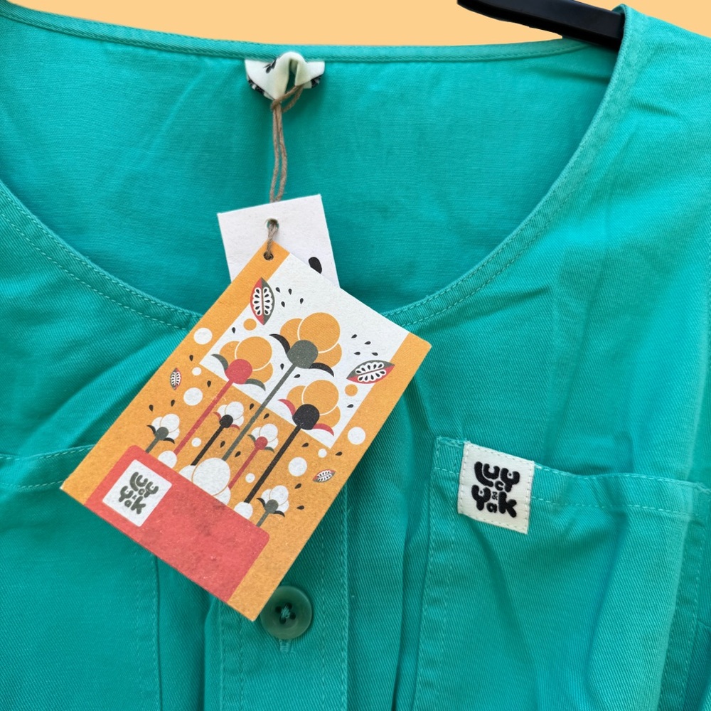 Juni Organic Twill Boilersuit In Turquoise - Picture 3 of 5